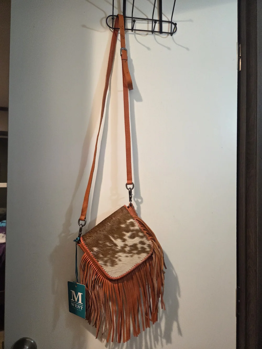 Montana West Brown and White Hair-On Hide Fringe Crossbody Bag